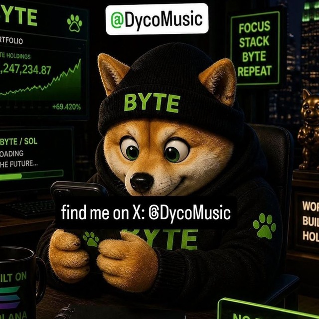 BYTE the Shiba Inu watching his portfolio pump on three monitors